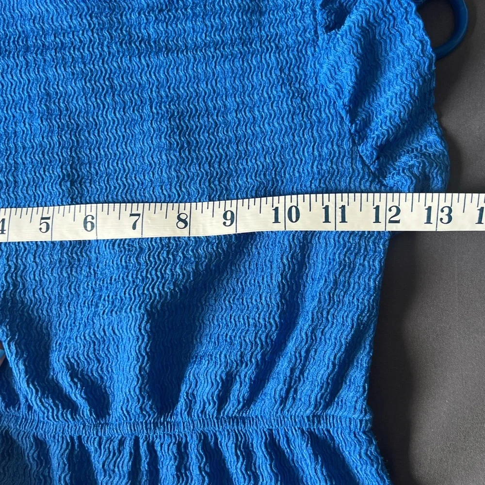 Primark royal blue textured jumpsuit with round neck and flutter sleeves